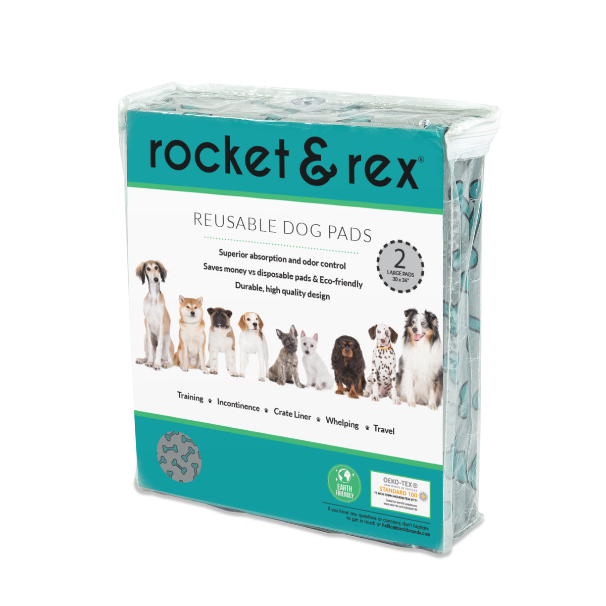 Rocket & Rex Premium Reusable Puppy Training Pads Bone Print 4 Count X-Large