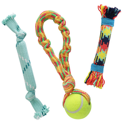 rocket and rex 3 piece rope tug set for small to medium breed dogs and puppies